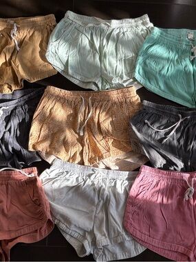 Billabong Lightweight Women's Summer Shorts in Mint, White, Pink, Tan - 9 Bundle